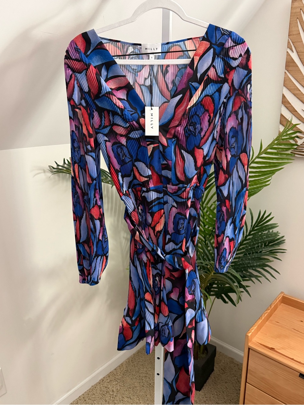 Milly Liv Dream Rose Luxury Pleated Dress Blue Size 8 NWT pleated